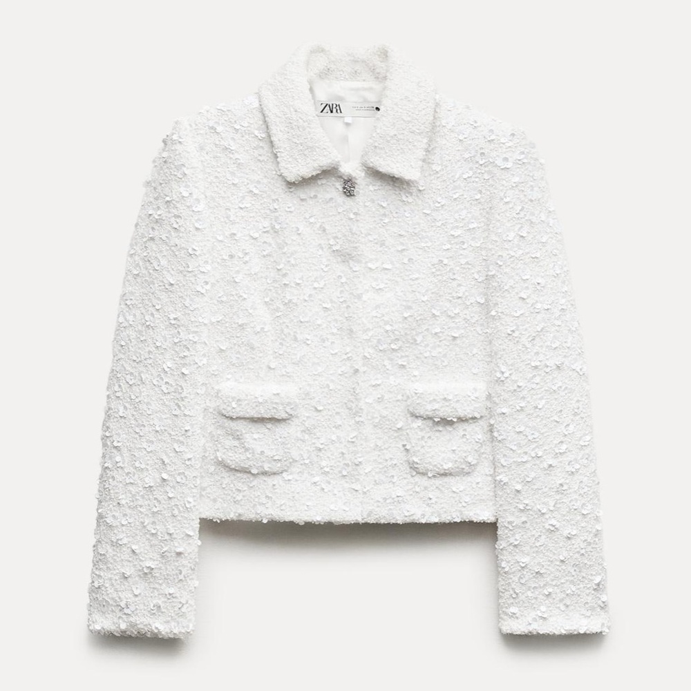 Zara white sequin cropped jacket